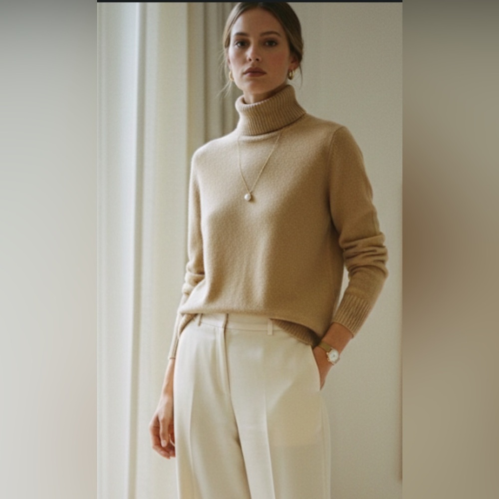 White + Warren Camel Turtleneck Sweater